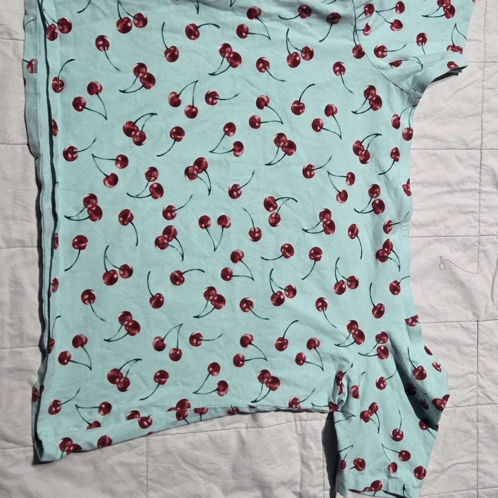 Retro Chic Cherry Patterned Sky Blue Top - Picture 3 of 8